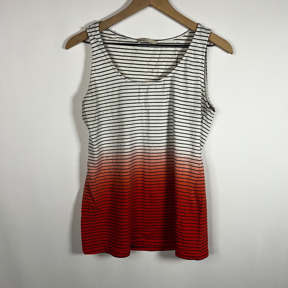 Joan Vass Top Women 0 Small‎ Striped Scoop Neck Cotton Knit Sleeveless Blouse